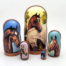 Load image into Gallery viewer, Horse Handmade Nesting Dolls 5 Piece Set Small Matryoshka Stacking Set

