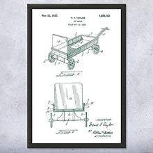 Load image into Gallery viewer, Patent Earth Framed Toy Wagon Print, Toy Collector Gift, Play Room Art, Vintage Toy Wagon, Toy Store Art, Toy Wagon Blueprint Green &amp; White (11 inch x 14 inch)
