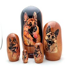 Load image into Gallery viewer, Dog German Shepherd Nesting Dolls Russian Hand Made 5 Piece Matryoshka Set 7&quot; H
