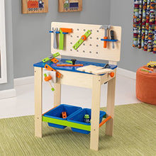 Load image into Gallery viewer, KidKraft Deluxe Wooden Workbench Toy with Four Play Tools, Rotating Pretend Buzz Saw and Storage Bins, Gift for Ages 3+
