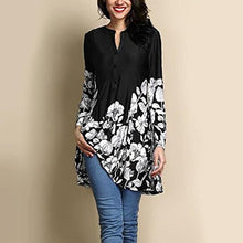 Load image into Gallery viewer, Clearance Autumn Tops,iLH Women&#39;s Plus Size Floral Print Button Tops Retro V-Neck Long Sleeve TShirt Dress (Black, M)
