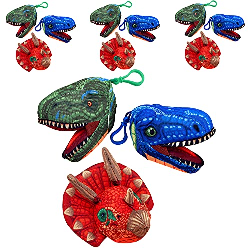 Kicko Dinosaur Head Keychain - 12 Pack - 5 Inch - Mini Backpack Hook - Keyring for Bag and Belt Loop Accessory, Back to School Item, Arts and Crafts, Science Project, Party Favors