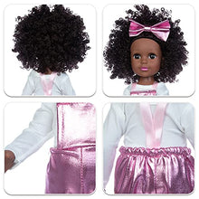 Load image into Gallery viewer, BDDOLL Girl Black Dolls and Black Baby Doll Dress Set 14.5 Inch African Realstic Silicone Doll Include T-Shirt with Trousers and Shoes
