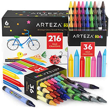 Load image into Gallery viewer, Arteza Kids Toddler Crayons in Bulk, 216 Count, 6 Packs of 36 Colors, Regular Size, Vivid Wax Crayon Pencils, Art Supplies for Kids Craft and Drawing Activities
