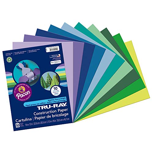 Tru-Ray Heavyweight Construction Paper, Cool Assorted Colors, 9