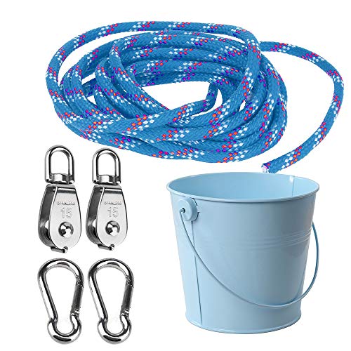 FUQUN Treehouse Accessories for Kids ,Pulley with Bucket Cable, Kids Playhouse Accessories, Pulleys for Kids, Pirate Ship Accessories Outdoor, Playhouse Game Accessories, Bucket for Treehouse (Blue)