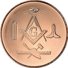 Load image into Gallery viewer, Jig Pro Shop Private Mint 1 oz .999 Pure Copper Round/Challenge Coin (Masonic ~ Free Mason)
