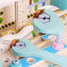 Load image into Gallery viewer, Teerwere 1 Set Wooden Tool Workbench Construction Role Play Set Pretend Play Wooden Tools for Kids (Color : Blue, Size : 30x20x23.5cm)
