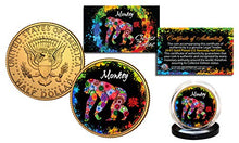 Load image into Gallery viewer, Chinese Zodiac Polychrome Genuine JFK Half Dollar 24K Gold Plated Coin - Monkey
