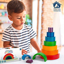 Load image into Gallery viewer, Wooden Rainbow Stacker by Practical Nesting | 7 Piece Toy BlockWooden Rainbow Stacking Toy | Montessori Building Toys for Toddlers and Babies | Superior Construction Prevents Snapping and Chipping
