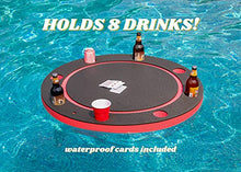Load image into Gallery viewer, Polar Whale Floating Red and Black Game or Card Table Tray for Pool or Beach Party Float Lounge Durable Foam Large 36 Inch Round Drink Holders with Waterproof Playing Cards Deck UV Resistant
