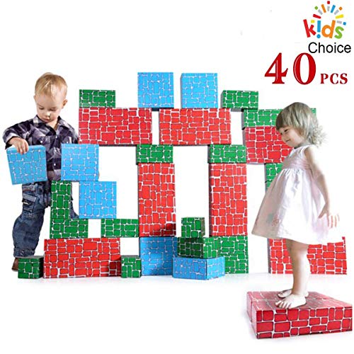 WishaLife Cardboard Blocks,40pcs Building Blocks Extra-Thick Jumbo Stackable Bricks in 3 Size for Toddlers Kids