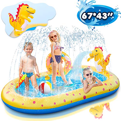 Kids Pool Splash Pad, Inflatable Sprinkler Pool Splash Mat, Large Inflatable Pool Summer Outdoor Water Toys for Babies Toddlers Girls Boys ?(67x43 Inch)
