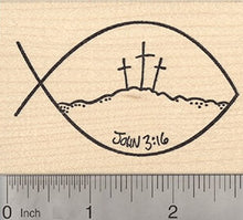 Load image into Gallery viewer, Easter Rubber Stamp, John 3:16, Crucifix, Christian, Jesus Fish, Ichthys
