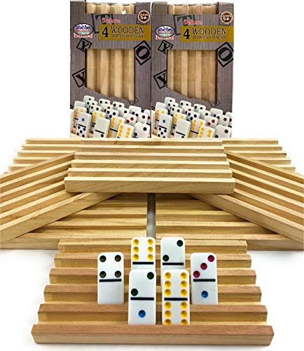 Matty's Toy Stop Deluxe Solid Wood Domino Trays (4 Count) Game Bundle - 2 Pack (8 Trays Total)