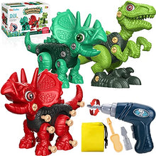 Load image into Gallery viewer, EduCuties Dinosaur Toys for Kids, 3 Pack Take Apart Toys for Boys Girls Age 3-5 4-8, Construction Building Educational STEM Sets with Electric Drill for 3 4 5 6 7 8 Year Old Birthday Gifts
