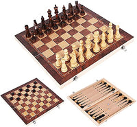 Riyyow 3 in 1 Wooden Folding Chess Set Entertainment International Chess Travel Draughts Set for Family Activities Travel Parent-Child Entertainment Toy (Size : 34 * 34cm)