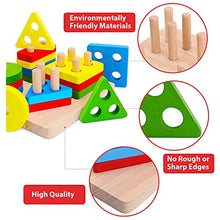 Load image into Gallery viewer, Wooden Sorting &amp; Stacking Toys for Toddlers, Preschool Educational Shape Color Recognition, Early Childhood Development PGeometric Puzzle Toys for 3+ Year Old Boys Girls Travel Toy (4 Shapes)

