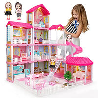 678 Doll House Kit,Dollhouse with Lights, Slide, Pets and Dolls, DIY Pretend Play Building Playset Toys with Asseccories and Furniture, Princess House for Toddlers, KidsBoy&Girl (11 Rooms)