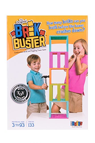 Brik Buster Tower Toppling Game by Strictly Briks Patent Pending | Stackem High Then Bustem Down! | Award Winning Game Created by Kids for Kids | Fun for All Ages 3+ | 1+ Players | 133 Brick Pieces