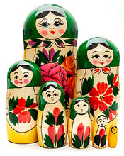 Load image into Gallery viewer, 170 mm Green Head Semenovskaya Hand Painted Wooden Russian Matryoshka Nesting Doll 7 pcs Inside
