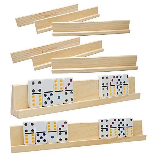 Domino Racks Set of 8, Plusvivo Wooden Domino Trays Holders for Mexican Train,Chickenfoot Combo,Mahjong and Other Dominoes Games13.97 x 2 x 1.18 Inches - Dominoes NOT Included