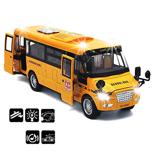 CORPER TOYS School Bus Toy Die Cast Vehicles Yellow Large Alloy Pull Back 9'' Play Bus with Sounds and Lights for Kids