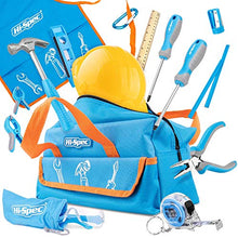 Load image into Gallery viewer, Hi-Spec 18 Piece Kid&#39;s Blue Tool Kit Set with Tool Bag. Real Metal DIY Hand Tools for Children &amp; Starters Including Work Apron, Dust Glasses &amp; More
