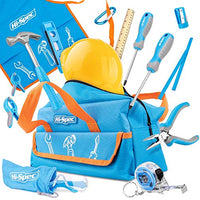 Hi-Spec 18 Piece Kid's Blue Tool Kit Set with Tool Bag. Real Metal DIY Hand Tools for Children & Starters Including Work Apron, Dust Glasses & More