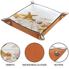 Load image into Gallery viewer, Folding Portable PU Leather Dice Tray Dice Rolling Tray Holder Storage Box for RPG DND Dice Tray and Table Games, Beach Sand Starfish Seashells
