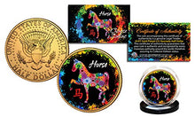 Load image into Gallery viewer, Chinese Zodiac Polychrome Genuine JFK Half Dollar 24K Gold Plated Coin - Horse
