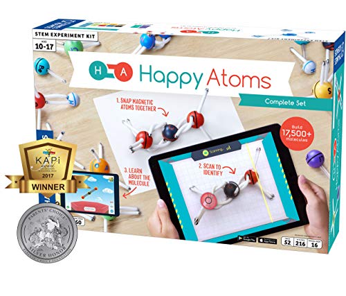 Happy Atoms Magnetic Molecular Modeling Complete Set | 50 Atoms | Create 17, 593 Molecules | 216 Activities | Free Educational App iOS, Android, Kindle | Student & Teacher Tested | KAPi Award Winner
