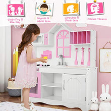 Load image into Gallery viewer, Costzon Play Kitchen Set, Wooden Chefs Pretend Play Toy w/Cookware Accessories, Pretend Cooking Food Set for Toddlers, 42&quot; L x 12&quot; W x 42&quot; H, Pink
