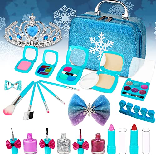 Kids Makeup Kit for Girls Princess Washable Makeup Kit Real Make up Set for Girls Kids Makeup Toy for Girls with Makeup Cosmetic Bag Safe & Non-Toxic Frozen Makeup Set for 4-12 Years Old Girls Gift