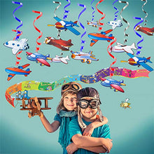 Load image into Gallery viewer, Airplane Aviator Themed Party Decoration-Silver Glitter Happy Birthday Banner and Garland,30Ct Airplanes Hanging Swirl,Airplane Foil Balloons for Up Up and Away Felt Party, Plane Theme Birthday Party.
