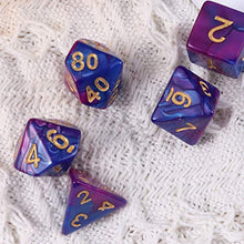 Load image into Gallery viewer, jojofuny 7pcs Polyhedron Dice Multifaceted Purple Blue Geometric Dice Decorative Entertainment Number Dice for Children Adults
