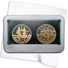 Load image into Gallery viewer, Army of Helaman LDS Challenge Coin and Sons of Mosiah Challenge Coin in Deluxe Display Tin Box 2 Challenge Coin Set with Bonus polishing Cloth
