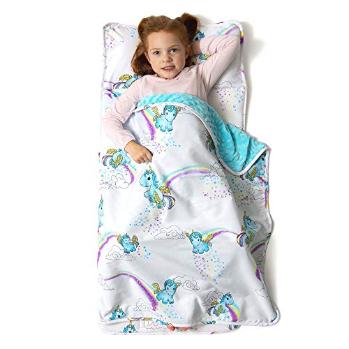 JumpOff Jo  Toddler Nap Mat  Childrens Sleeping Bag with Removable Pillow for Preschool, Daycare, Sleepovers  Original Design: Unicorn Pixie Dust - 43 x 21 inches