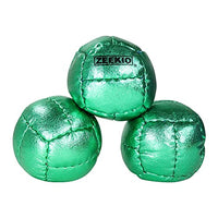 Zeekio Juggling Balls Premium Galaxy - [Pack of 3], Synthetic Leather, Millet Filled, 12-Panel Leather Balls, 130g Each, 62mm, Metallic Green