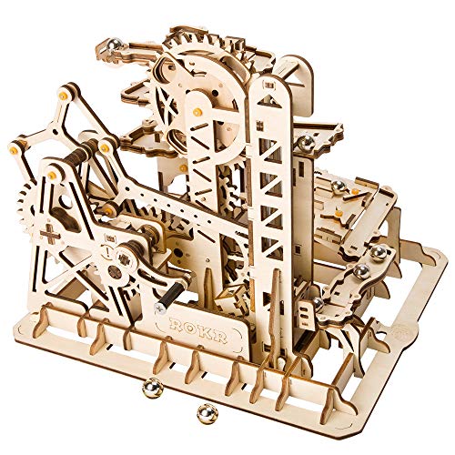 ROBOTIME 3D Wooden Puzzle Brain Teaser Toys Mechanical Gears Kit Unique Craft Kits Tower Coaster with Steel Balls Executive Desk Toys