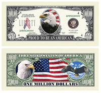 American Bald Eagle - Proud to Be an American Million Dollar Novelty Bill - Pack of 100