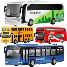 Load image into Gallery viewer, GEYIIE Bus Toys Set Of 4, Kids Die-Cast Metal Toy Cars, Pull Back Car City Bus 1:80 scale Double Decker London Vehicles, Friction Powered Cars Play Set Toys Gift For Boys Girls Toddlers 3-8 Years Old
