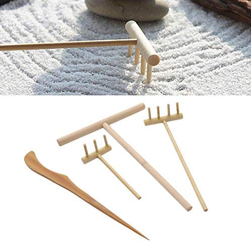 Gwill A Set of 4 Mini Bamboo Zen Garden Tool Sand Rake Rock Push Drawing Art Kit Sand Push Pen Set Desktop Decor Accessories