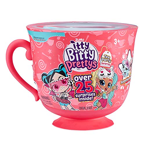 Itty Bitty Prettys Tea Party Surprise Teacup Dolls Playset (Series 1) by ZURU Toys for Girls (Over 25 Surprises) - Rocker and Unicorn, Pink Large Tea Cup
