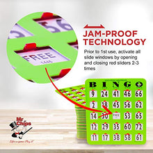 Load image into Gallery viewer, MR CHIPS Jam-Proof Easy-Read Large Print Fingertip Slide Bingo Cards with Sliding Windows - 10 Pack in Green Style
