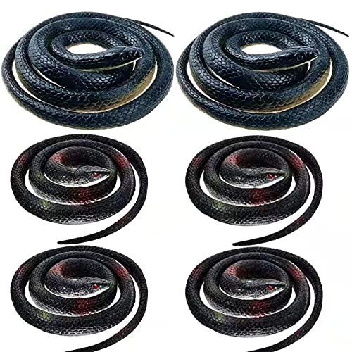 fluffy 6 Pieces Large Rubber Snakes 52 Inches and 31 Inches Realistic Fake Snakes Black Mamba Snake Toys for Garden Props to Keep Birds Away, Pranks, Halloween Decoration