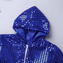 Load image into Gallery viewer, Agoky Children Girls Sequins Hip Hop Modern Jazz Street Dance Costume Outfit Kids Stage Performances Clothes Blue Hooded Set 10-12
