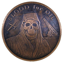 Load image into Gallery viewer, 2017 Mini Mintage 1 oz .999 Pure Copper Round/Challenge Coin w/Black Patina (Blood for Oil)
