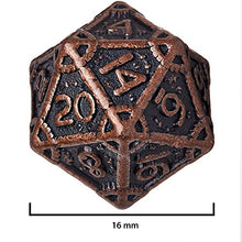 Load image into Gallery viewer, Wiz Dice - Steampunk Metal Dice Set - Polyhedral Dice Set for Tabletop RPG Adventure Games - DND Dice Set, Suitable for Dungeons and Dragons and Dice Games Alike - Ancient Copper - 16mm - 7 ct
