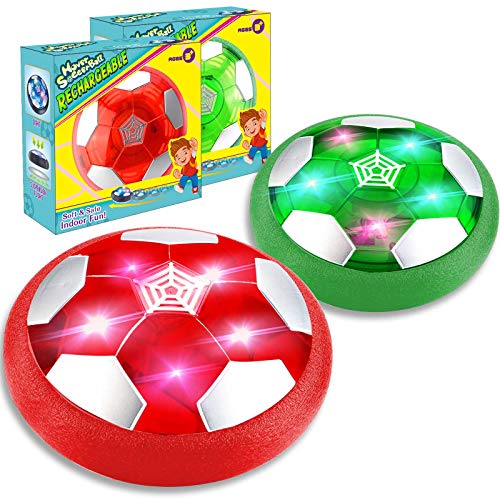 TURNMEON 2 Pack Hover Soccer Ball, Rechargeable Soccer Ball Toys Indoor Valentines Floating Soccer with LED Light & Foam Bumper - Perfect Holiday Valentines Toy Gifts for Boys Girls Kids (Green&red)